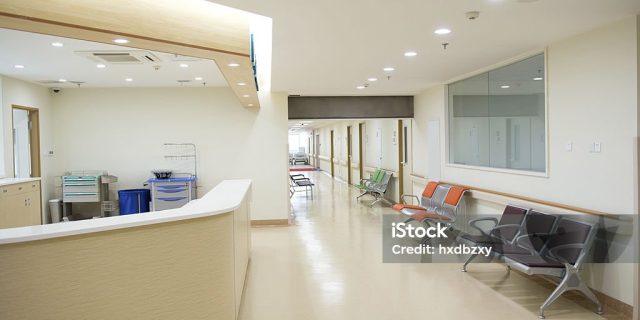 Empty nurses station in a hospital.